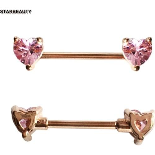 2Pcs New Pink Crystal Hearts Nipple Piercing Mamilo, Sexy Women Nipple Ring Body Jewelry Unique Nipple Piercings Rings Jewellery