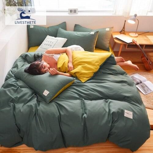 Liv-Esthete Nordic Bedding Set Green And Yellow Simple Bed Cover Bed Linen Set Home Textiles Double Queen Fitted Sheet Corner