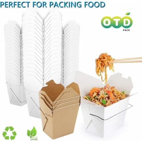20Packs Takeout Food Container with Handle Microwaveable Kraft Paper Take Out Box Leak and Grease Resistant Stackable