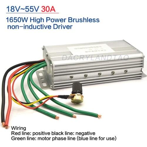 No Hall 1650W DC Brushless Motor Controller Regulation Switch Driver Board Electric Governor 30A DC 18V 24V 36V 48V