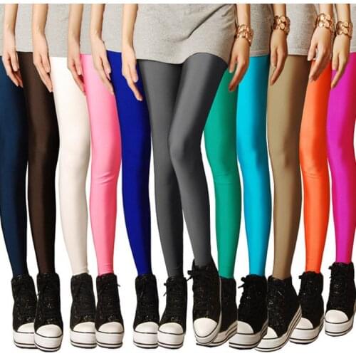 Hot Sale Shine Solid Color Neon Leggings Women Sexy Push Up Slim Leggings Skinny High Stretched Leggins For Female