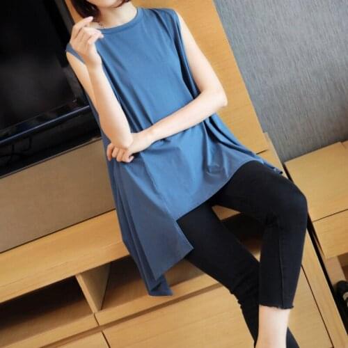 M-XXL Oversized Blue White T Shirt Women 2020 Sleeveless Loose Sheer Woman Tshirt Top Casual High Quality Womens T Shirt Tops