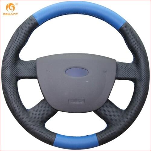MEWANT Black Blue Genuine Leather Car Steering Wheel Cover for Ford Focus 2 2005-2011 Interior Accessories Parts