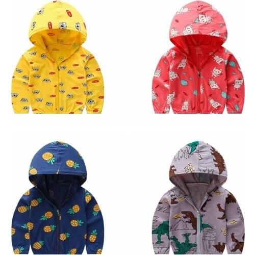 Fashion Pink Girls Coat Summer Sun-protective Clothing Kids Clothes Boys Thin Coat With A Hood Pure Cotton Long Sleeve