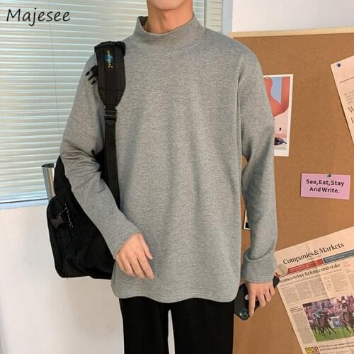 Long Sleeve T-shirts Men Solid High Quality Turtleneck Autumn Basic Comfortable Chic All-match Korean Style Slim Male Tops Ins
