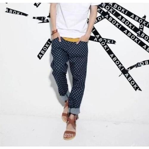 Korean version of the large size boys mens mens personality round wave point Harlan jeans trousers pants plus fertilizer to in