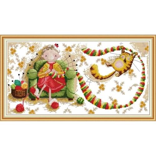 Joy Sunday cross stitch stamped kit old lady in sweater 11CT 14CT DIY canvas needlework embroidery set home decoration painting