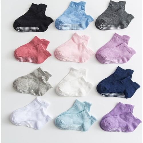6 Pairs/lot 0 to 6 Yrs Cotton Sock With Rubber Grips Four Season Childrens Anti-slip Boat Socks For Boys Girl Low Cut Floor Kid