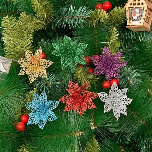 2021 New Christmas Tree Pendant Ornament Glitter Fake Snowflakes Flowers Shaped Drop Hanging Xmas DIY Decorations Dropship