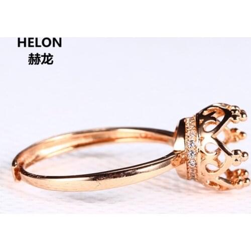 925 Sterling Silver Engagement Wedding Women Ring Rose Gold Color 9-10mm Pearl Round Bead Semi Mount Ring Setting Crystal
