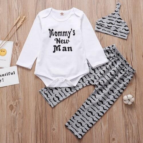 Infant Baby Boy Clothes 2020 Fall Mommys New Man Bodysuit+Pants+Headband 3PCS Newborn Babe Clothing Outfit