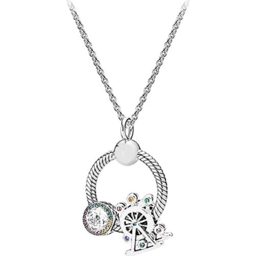 New 100% S925 Sterling silver O Pan necklace colorful rainbow ferris wheel string decorated with lucky valentines