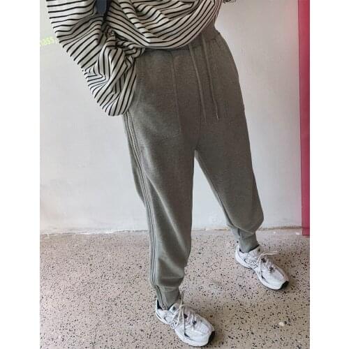 Casual Women Tracksuit Loose Side Zipper Female Harem Pants Solid Ladies Sweatpants Women Drawstring Joggers Pantalon Femme