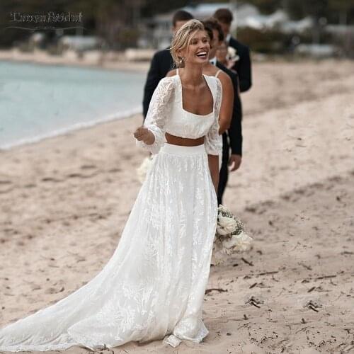 Dreamy wedding gown Two-Piece Full Sleeve Square Neckline Bridal Dresses Simplistic Engagement Vestido De Noivas. DW511