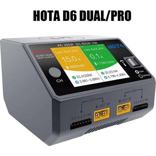 HOTA D6 Dual D6 Pro Smart Charger AC200W DC650W 15A for Lipo LiIon NiMH Battery with iPhone Samsung Wireless Charging