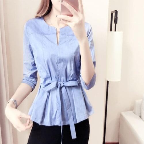 Spring Autumn Style Women Blouses Shirts Lady Office Work Wear V-Neck Long Sleeve Bow Tie Blusas Tops DD8950