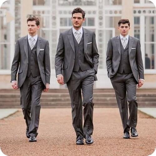 Vintage Grey Mens Classic Wedding Suits Slim Fit Groom Tuxedo Groomsmen Suit Male Blazer 3Piece Costume Homme Terno Masculino
