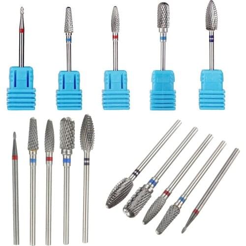 4 Types Tungsten Nail Drill Bits Pedicure Milling Cutter Grinding Head Sander Accessories Tool for Electric Cuticle Clean Rotary