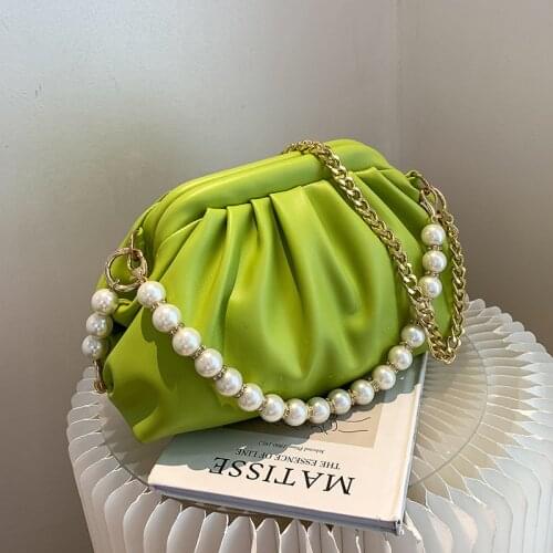 Beading Belt Soft PU Leather Crossbody Bag for Women 2021 Summer Cloud Designer Tends Evening Shoulder Purses and Handbags