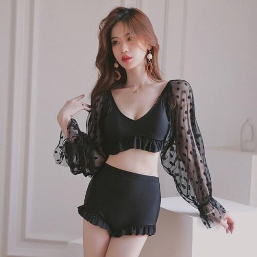 Girls Swimwear Swimming Suit For Women Separate Bathing Suits Fan Swimsuit Black Female Sexy Contracted High Waist Abdomen Ins