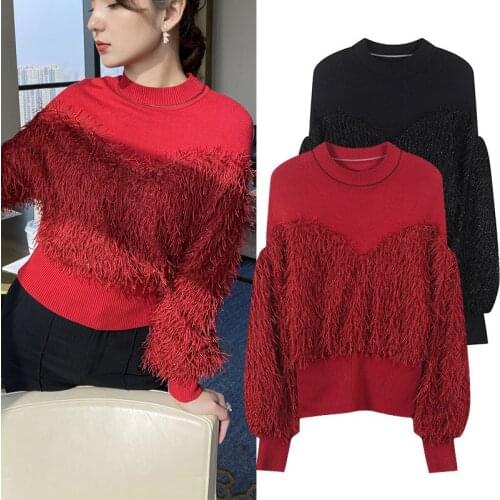 2020 Autumn and Winter Luxury Designer New Fashion Tassel Sweater Long Sleeve Round Neck Fashion Tassel Knitted Sweater Ladies