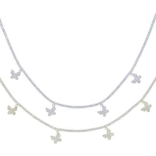 2021 Cute Animal Jewelry Sparkling Cz Butterfly Pendant Necklace For Women Tennis Chain 2mm Cubic Zircon Charm Choker Chain Gift