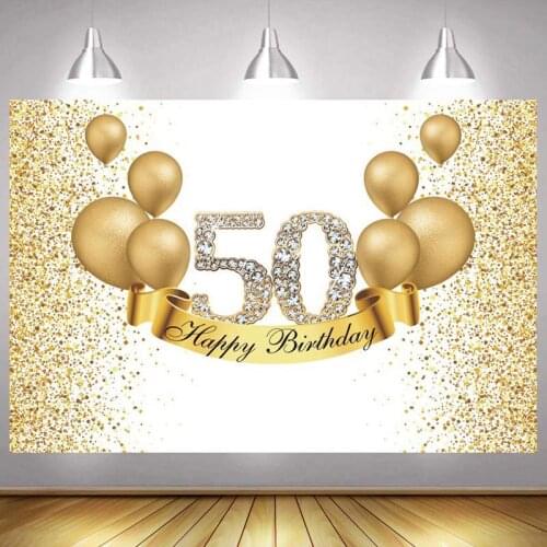 Gold 50th Photo Backdrop Lady Men Happy Birthday Party Decoration Dot Light Balloon Diamond Photography Backgrounds Banner