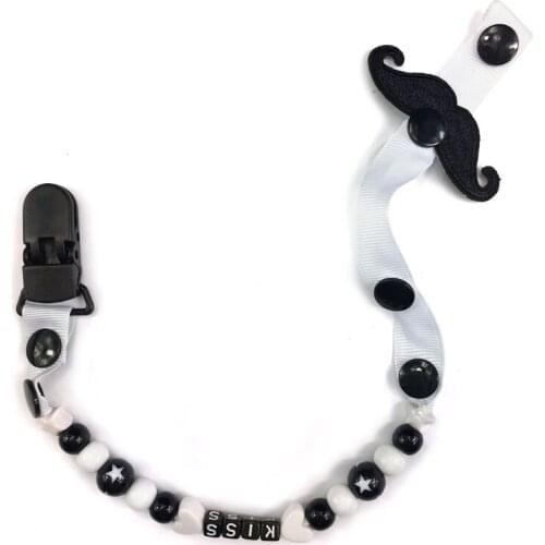 1pcs Baby Moustache Pacifier Chain Clips Beaded Pacifier Chain Baby Safe Soother Chain Stars Cute Child Soother Clip J0155