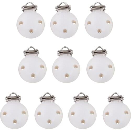 10pcs Wooden Pacifier Clips Nipples Holder Pacifier Suspender 44mm White