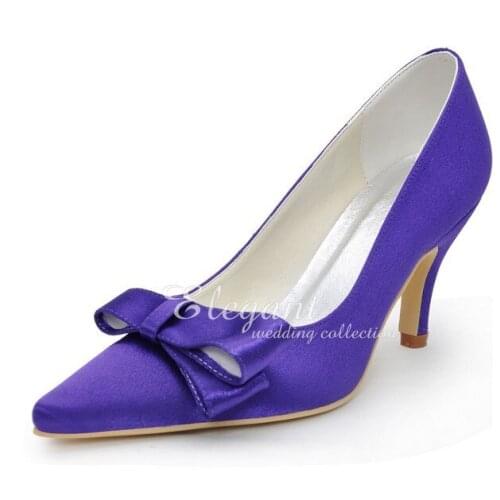 2018 Purple Color Elegant Pointed Toe Wedding Dress Shoes Satin Bridal Dress Shoes Party Lady Woman Shoes Formal Shoes