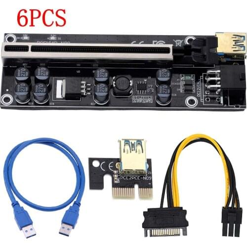 6 Pcs VER009S Plus PCI-E Riser Card PCI Express 1X to 16X USB 3.0 Cable SATA to 6Pin Connector for Graphics Video Card