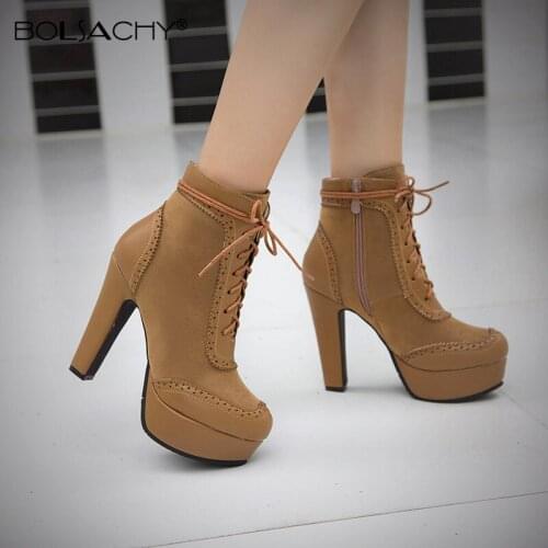 High Heels Ankle Boots Women 11.5cm High Thin Heel Platform Boots PU+Flock Shoes Lace-up Ladies Zip Sexy Fetish Boots Yellow