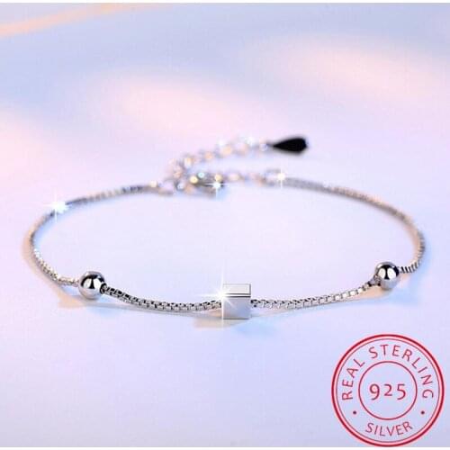 Simple Fashion 925 Sterling Silver Bracelets Square Cube Star Beads Box Chian Bracelets & Bangles For Women pulseira de Prata
