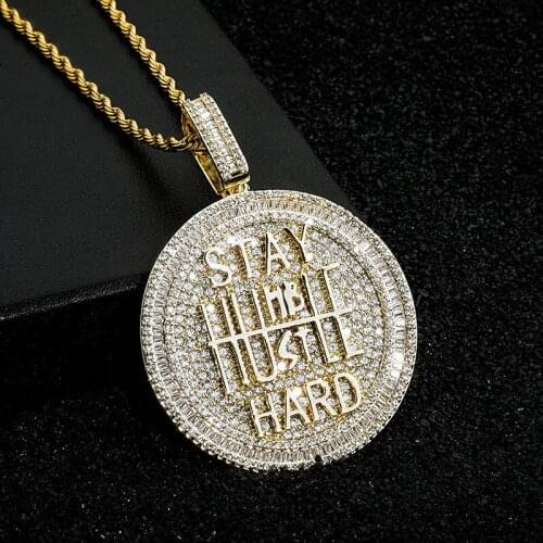 Iced Out Bling Coin Pendant Pave AAA Zircon Luxury Letter Necklace Fashion Hip Hop Street Jewelry Accessories