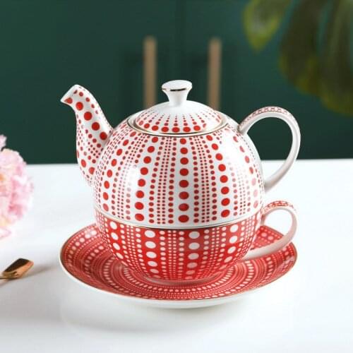 Color gradient art dots mother and child pot ceramic teapot cups and saucers one person afternoon tea coffee flower teapot