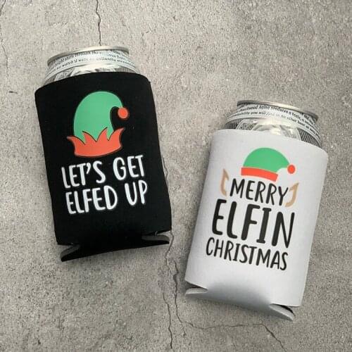 Lets Get Elfed Up beer Can Coolers Merry Christmas Eve Party friend family dinner BBQ Xmas holiday table decoration Favor gift