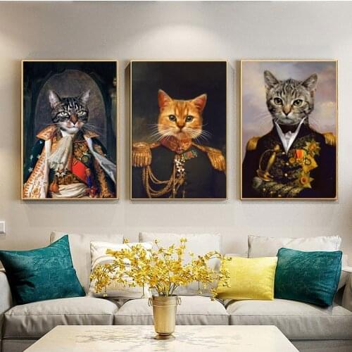 Exotic Retro Dog Cat Head Animal Oil Painting on Canvas Wall Art Posters Prints for Living Room Wall Pictures Home Decor Cuadros