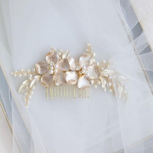 Floralbride Vintage Alloy Flower Crystal Rhinestone Pearls Bridal Hair Comb Wedding Headdress Hair Accessories Women Jewelry