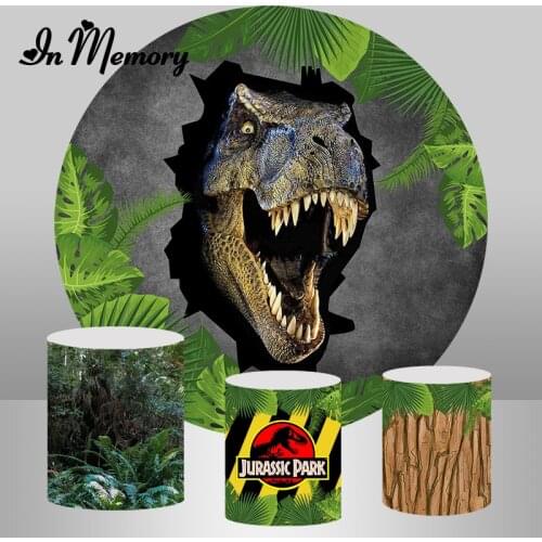 InMemory Round Backdrops For Photography Wood Forest Boys Jurassic Dinosaur Birthday Party Backgrounds Circle Photo Studio