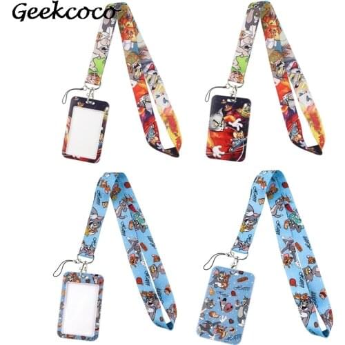 J2179 Cartoon Cat And Mouse Necklack Key Gym Multifunction Mobile Phone Lanyard With Card Holder Cover