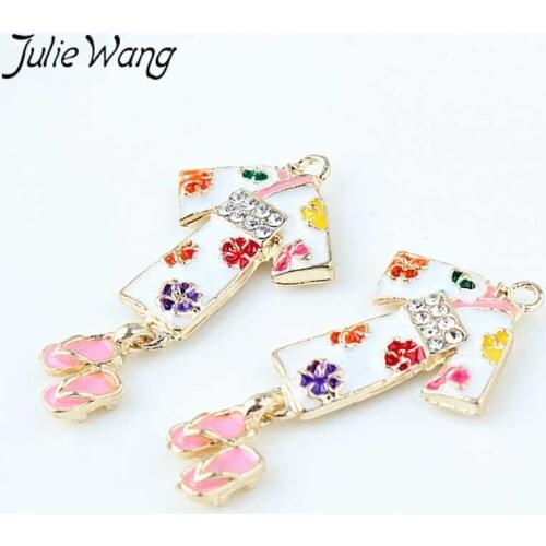 Julie Wang 5pcs Enamel kimono Charms Japanese Clothing Alloy Gold Tone Pendant Necklace Bracelet Jewelry Making Accessory
