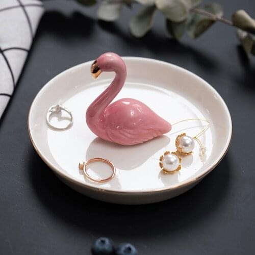 Northern European-Style Ceramic Cactus Ring Tray Ear Stud Jewelry Rack Ornament Flamingo Storage Tray Crafts Ornament