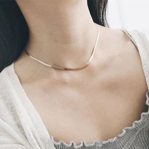 Classsic Stainless Steel Necklace Women Rose Gold Color Snake Chain 5CM Extending Length Ajustable Necklace Fashion Jewelry