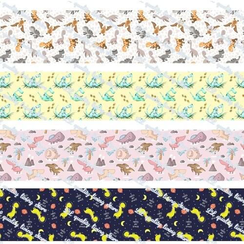 16-75mmCartoon Dinosaur Printed Grosgrain Ribbon/16mm Printed Elastic Foe Ribbons DIY Hair Bows Sewing Webbing 50 Yards