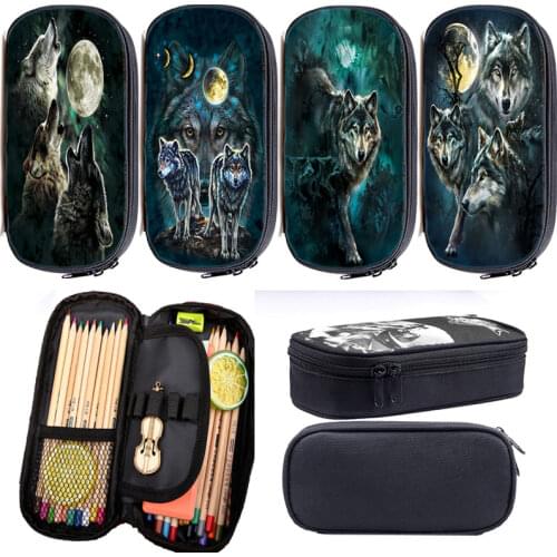 Cool Wolf Animals Pencil Case Kids Pencil Bag Waterproof Storage Pen Bag Cartoon Pencil Box Stationery Pen Pouch School Supplies