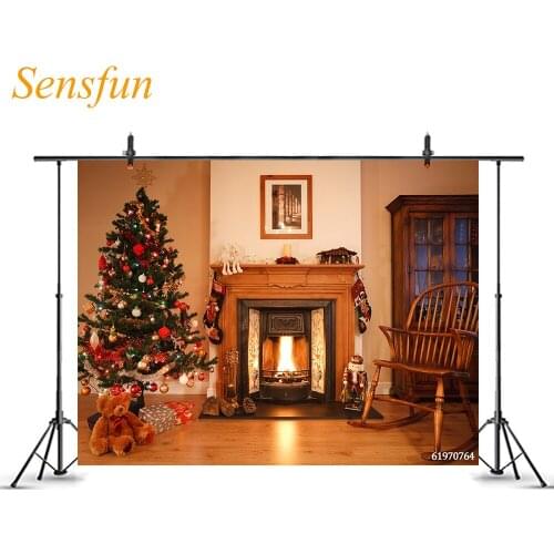LEVOO Photo Background Fireplace Christmas Tree Toy Living Room Photography Backdrop Photo Shoot Photozone Studio Props Fabric