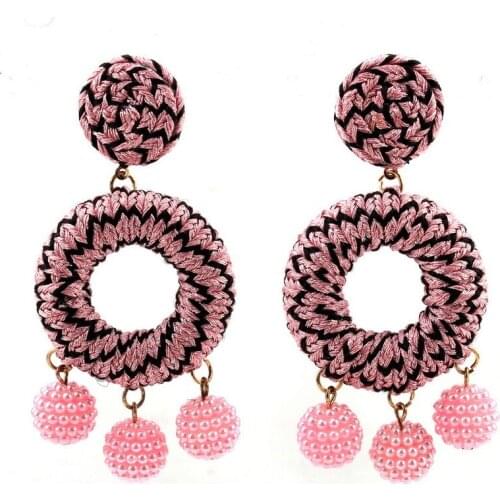 Chunky Bead Ball Pendant Round Circle Drop Statement Earrings for Women Florate Brand Handmade Silk Thread Dangle Earrings New