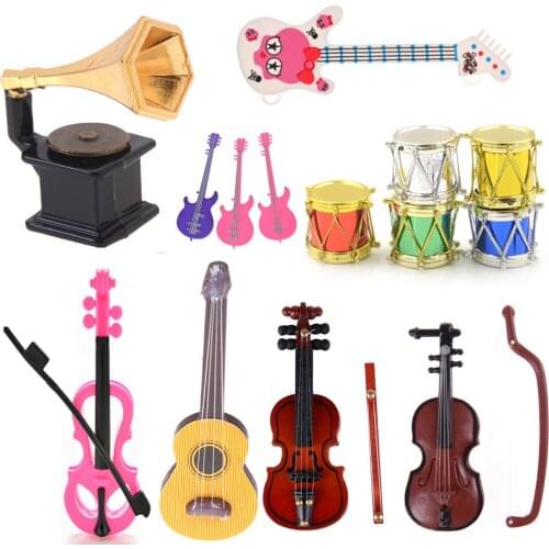 Microphone Phonograph Guitar Violin Trumpet Saxophone Drum Doll Musical Instrument for Dolls Music House Bar Doll Accessories