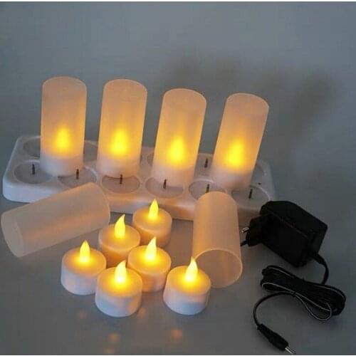 Set of 12 LED Rechargeable Flameless TeaLight electric Candle votive Waxless safe Warm Home Wedding Church Bar Table decor-Amber