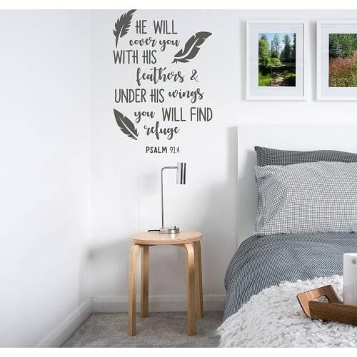 Bible Verse Wall Decals Quotes He Will Cover You With His Feathers Psalm 91:4 Vinyl Decal for bedroom living room Decor Z971